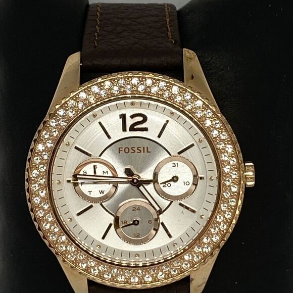 Fossil Stella ES3816 Women's Browns Leather Silver Analog Dial Quartz Watch LW76 - Picture 2 of 12